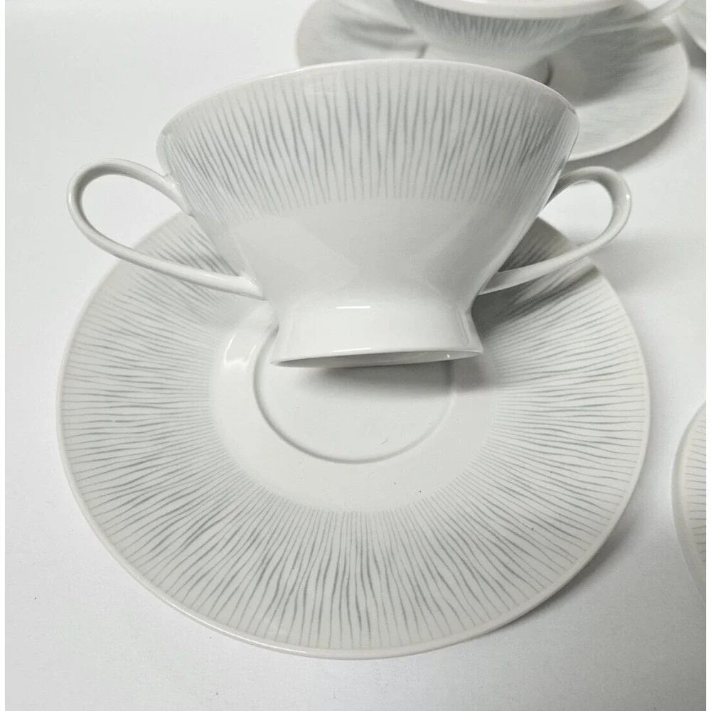 Rosenthal Continental R2225 Cream Soup Set – 4 Bowls with Lids & Saucers